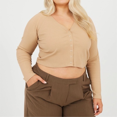 Brave Soul Дамска фланелка с дълъг ръкав Brave Soul Womens Plus Size Long Sleeve Top with Popper Fastening - Taupe