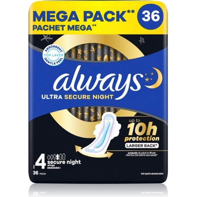 Always Ultra Secure Night Size 4 санитарни кърпи за нощ 36 бр