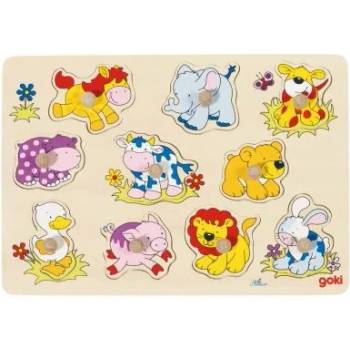 Image 1 of Goki - Дървен пъзел с дръжки - Бебета животни (57838)