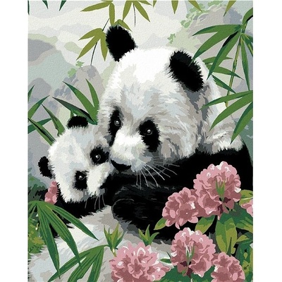 zuty malování podle čísel Panda s mládětem a růžové květy Howard Robinson 80 x 100 cm vypnuté plátno