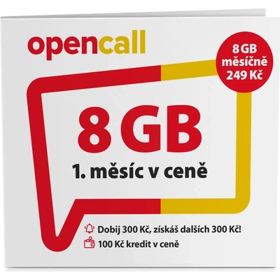 O2 SIM OPENCALL kredit 100Kč + 8GB dat