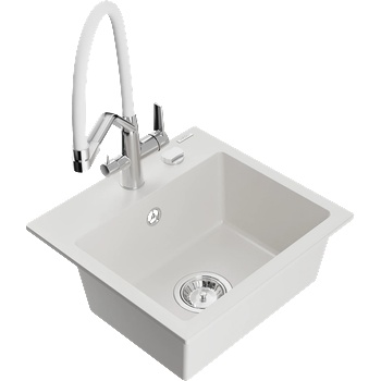 Mexen Milo гранитна кухненска мивка с една камера и кухненски смесител Duo, бяла - 6505-20-671701-02 (6505-20-671701-02)