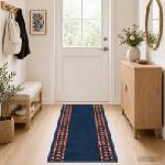vidaXL Килим с пътека FLORNES Тъкан Синьо 100 x 350 cm ПП 7 mm (42057272)