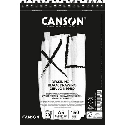 Canson XL Dessin NOIR blok černých papírů A5, 150g, 20 listů, kroužková vazba