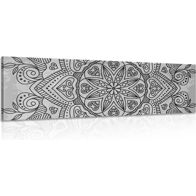 Obraz Mandala se starodávným nádechem v černobílém provedení - 150x50