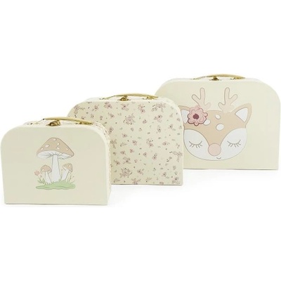 Bieco - Комплект от три картонени куфарчета - сърната Ела - винтидж цветя