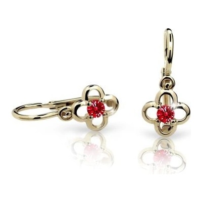 Danfil dětské náušnice kytičky C1944 ze žlutého zlata s kamínkem Ruby Dark zapínání brizura