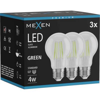 Mexen Vintis 3x LED филамент крушка E27, A60, 4W, 55 lm, зелена - L150-E27-04XX-46x03 (L150-E27-04XX-46x03)