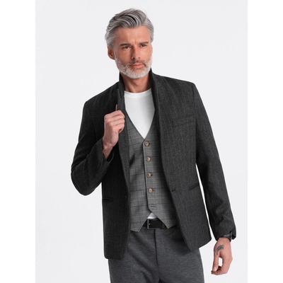 Ombre Stylish men's jacquard blazer with delicate stripes graphite čierna
