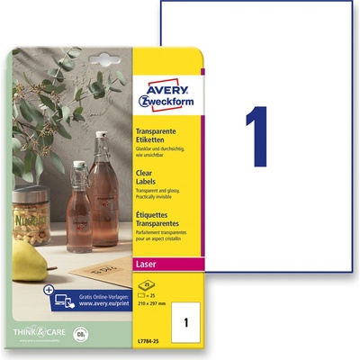 Avery Zweckform L7784-25 Čiré PET etikety A4 210x297 mm 25 ks