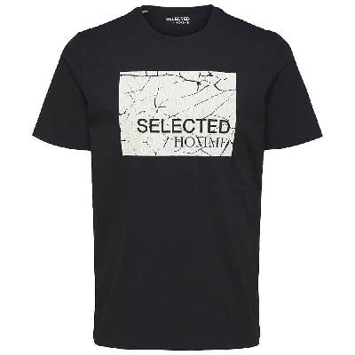 Тениска Selected Regular Dani short sleeve T-shirt - Black (Black / Print Egret Logo Print)