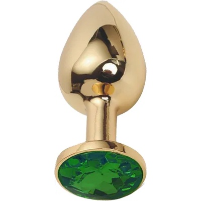 Sensual Метално дилдо Butt Plug "GOLD CRYSTAL DARK GREEN" 8 см. Размер - M