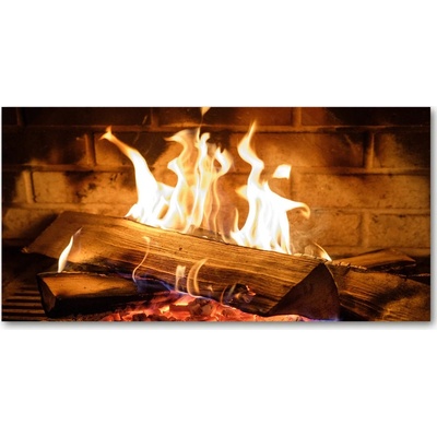 Foto obraz sklo tvrzené Drevo v krbe 100x50 cm