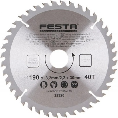 Festa kotúč pílový 190 x 30 mm 40 zubov TCT 22320