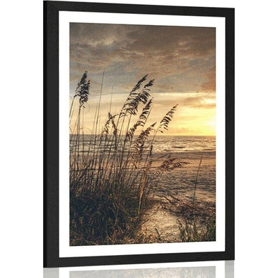 Plakát s paspartou západ slunce na pláži - 30x45 silver