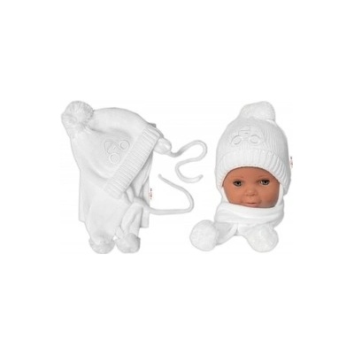 Baby Nellys Zimní čepička s šálou Autíčko bílá