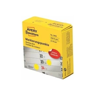 Etikety kruhové 19mm Avery žlté v dispenzore AV003856