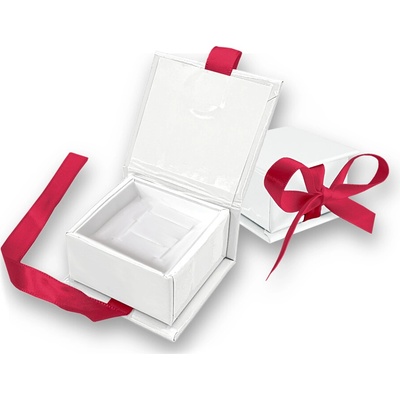 MINET Bílá magnetická krabička na šperky s tmavě růžovou stuhou 5 x 5 x 3 cm