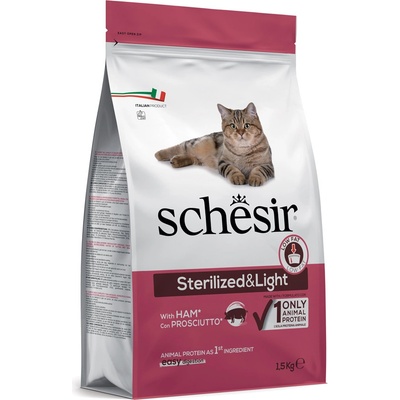 SCHESIR Cat pro kočky sterilizované a s nadváhou se šunkou 1,5 kg