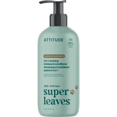 Attitude Super Leaves Pets 2v1 šampón a kondicionér pre domácich miláčikov upokojujúci s ovsom 473 ml