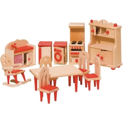 Goki Дървено кухненско обзавеждане за къща за кукли Goki, червено (51951)