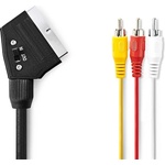 Nedis CVGP31130BK10 SCART кабел, 3x RCA мъжки, никелиран, превключваем, 480p, 1, 00 м, кръгъл, PVC, черен (CVGP31130BK10)