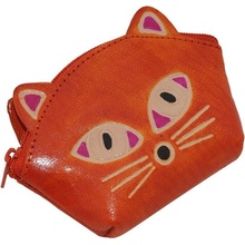 Kožená peněženka na drobné Kočička oranžová