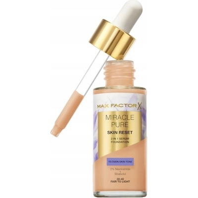 Max Factor Miracle Pure Skin Reset 2in1 Serum Foundation 30-40 Fair To Light W Make-up 30 ml