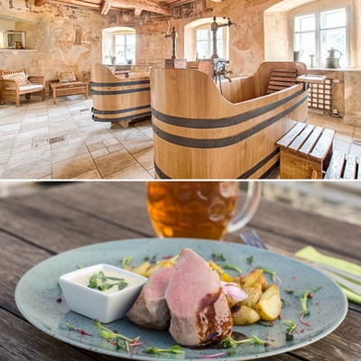 Spa balíček s neomezenou konzumací a obědovým menu o 2 chodech pro dva