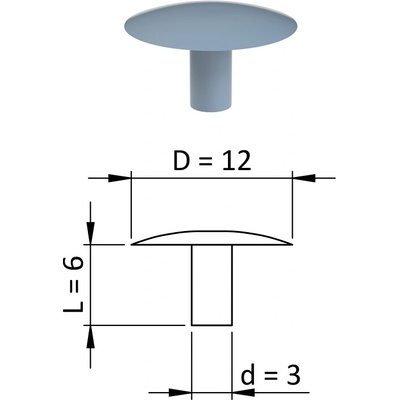 Vnitřní krytka kulatá ø 12 mm, otvor ø 3 mm, šedá, plast