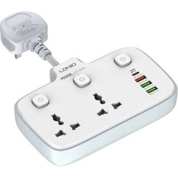 LDNIO SC2413 Power Strip 2500W - разклонител с 2 AC изхода и вградени 1хUSB-C и 3хUSB-A изхода за мобилни устройства (бял)