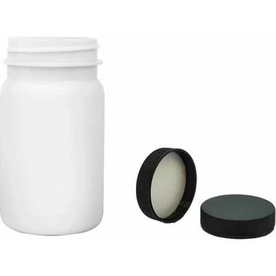 Pilulka Plastová lahvička bílá s černým uzávěrem 100 ml