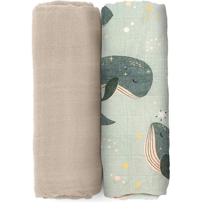 PETITE&MARS Přikrývka bambusová mušelínová 2ks Misty Whale Song