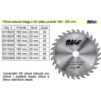 MAGG Pilový kotouč 160x2,6x20mm/50 zubů střídavě trapézové 9216050
