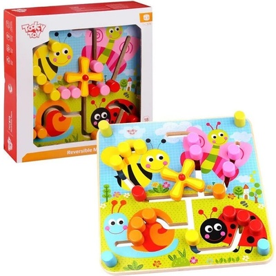 Tooky Toy Дървен лабиринт с две лица - Форми - животни и цветове - Tooky Toy