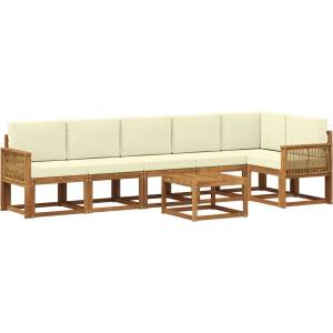 vidaXL Комплект дивани за открито 7 бр. 6-местни Натурален и Крема (3385276)