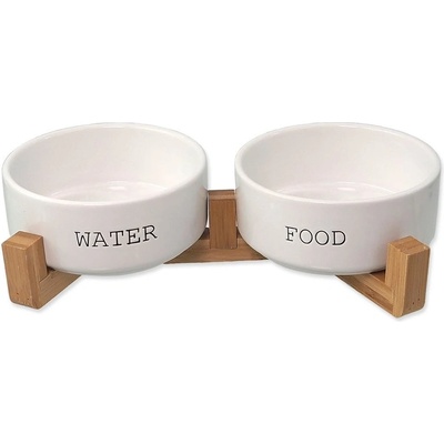 Dog fantasy Set керамични купи с поставка бели 2 x 400 мл