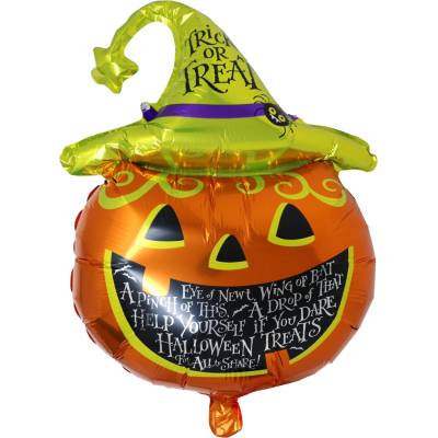 Guirca Halloween fóliový balónek dýňový kotlík s kloboukem 70 cm