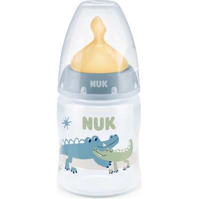 Nuk Шише Nuk First Choice - Temperature control, с каучуков биберон, 150 ml, синьо, крокодили (10743876-Син)