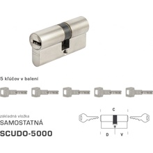 AGB - Vložka SCUDO 5000 S obojstranná cylindrická vložka 30+35 mm + 5x kľúč, NIM Nikel matný