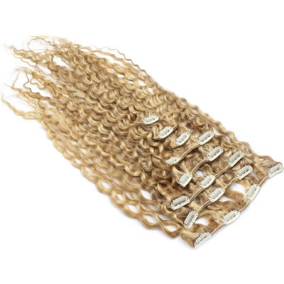 Clip in kudrnaté vlasy 100% lidské REMY 50cm přírodní/světlejší blond