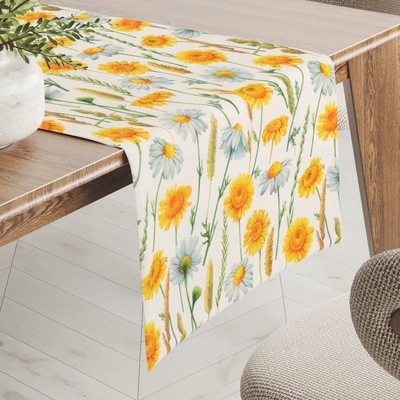 Biante Dekoračný behúň PML-104 Biele a žlté margaréty na bielom 20x180 cm