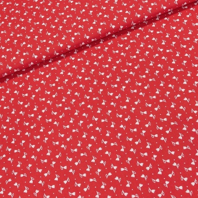TextilCentrum.cz Bavlněné plátno 103000/13794 RED, bílé tulipánky na červené, š.140cm (látka v metráži)