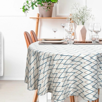 Eurofirany Okrúhly obrus INES s tlačeným geometrickým motívom modrá Polyester 150 cm kruh