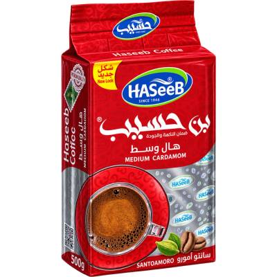 Haseeb Medium Cardamom středně pražená arabská káva s kardamomem červený 0,5 kg