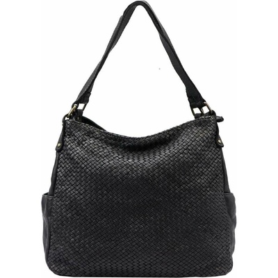 Dámska kožená kabelka VS 023 shopperbag čierna s prídavným popruhom a zlatým kovaním
