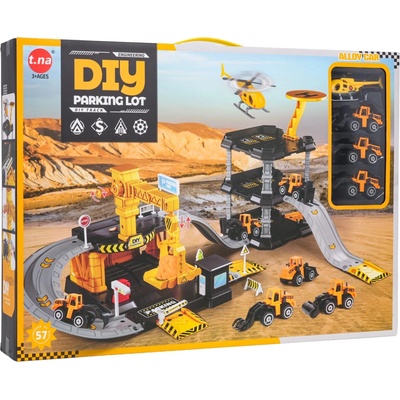 RKToys Stavební parkovací dům s jeřábem, autíčky a heliportem