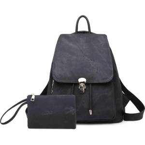 CHARON Дамска Раница и портфейл Charon Maribelle, Черна, Различни цветове (ZYBP012-BLACK)