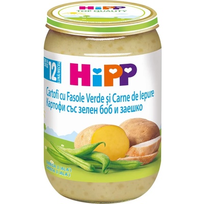 Hipp Био пюре Hipp - Картофи, зелен боб и заешко, 220 g (RO6853-01-U)