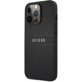 GUESS Saffiano PU Leather Hard Case - дизайнерски кожен кейс за iPhone 13 Pro Max (черен)